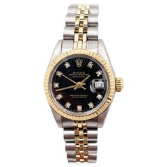 Rolex Ladies Datejust 69160 Black Jubilee Diamond Dial 18K Yellow Gold Stainless