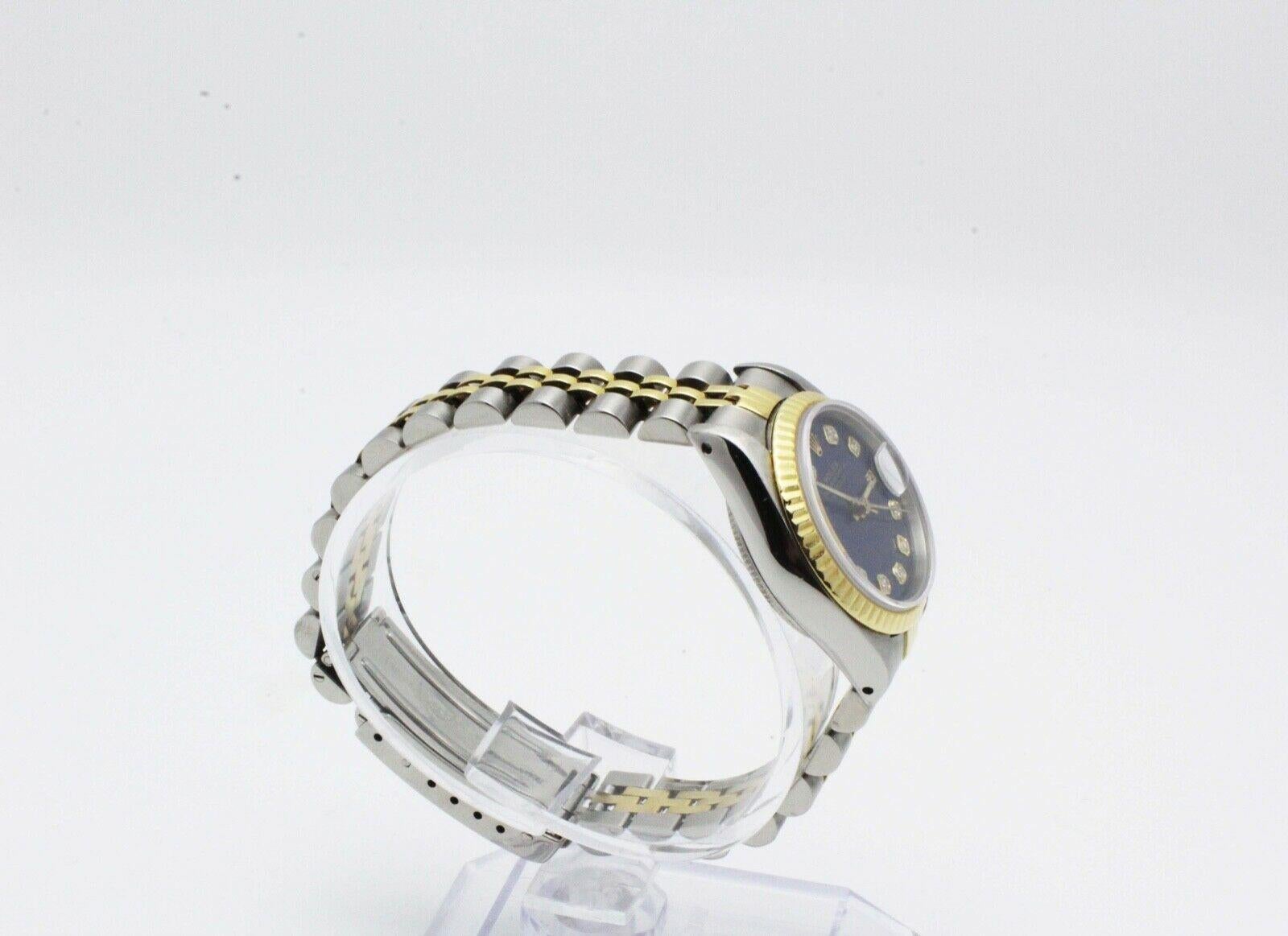 Rolex Ladies Datejust 69163 Diamond Dial 18 Karat Gold and Steel Box Booklet In Excellent Condition In San Diego, CA