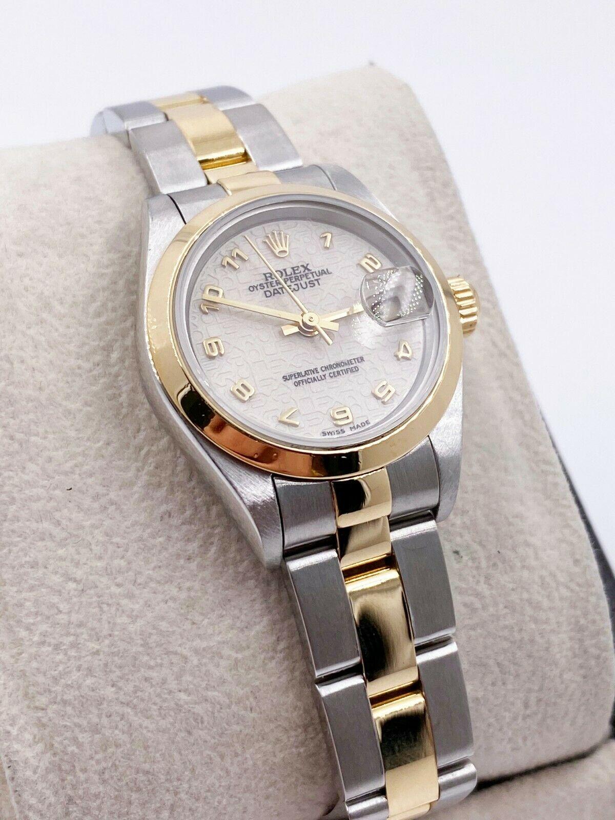 Rolex Ladies Datejust 69163 Jubilee Anniversary Dial 18 Karat Gold Stainless In Excellent Condition In San Diego, CA