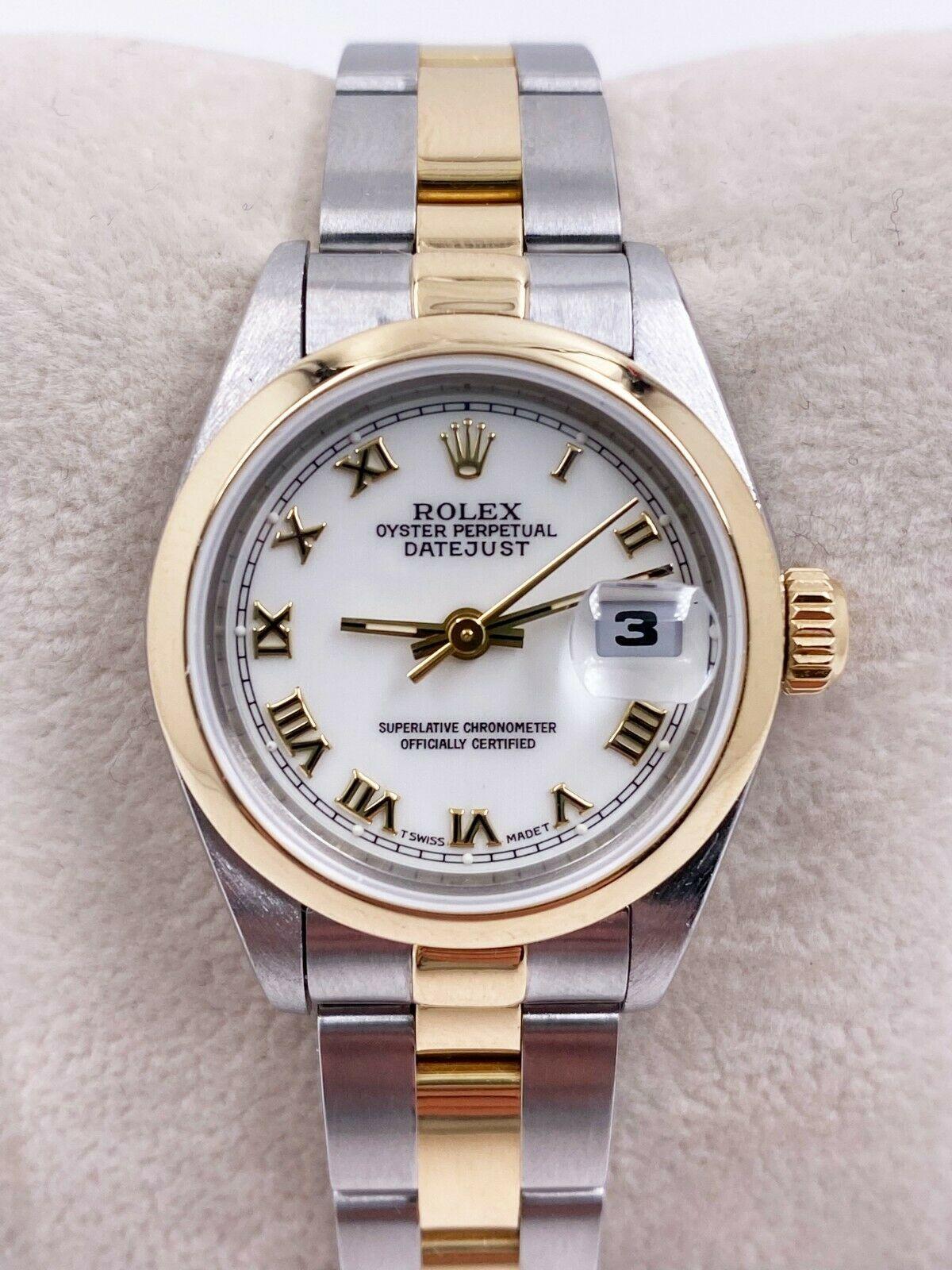 Rolex Damen Datejust 69163 Weißes römisches Zifferblatt 18K Gelbgold Edelstahl im Zustand „Hervorragend“ in San Diego, CA