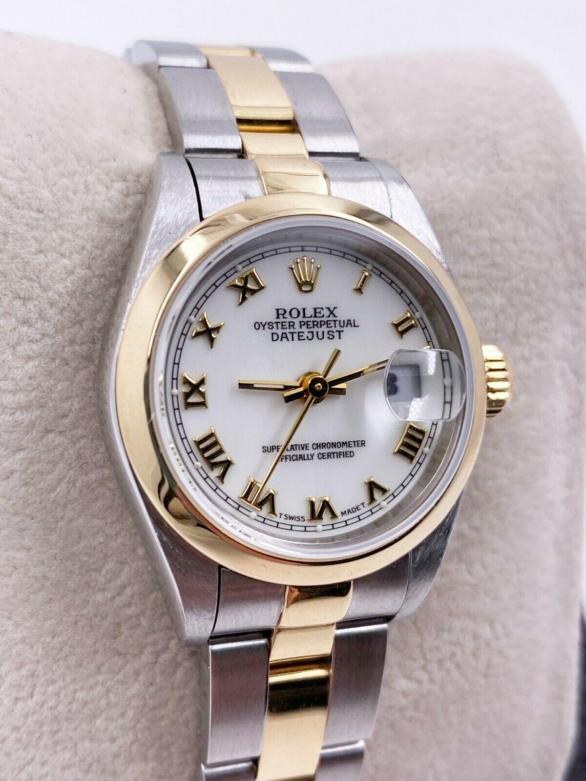 Rolex Damen Datejust 69163 Weißes römisches Zifferblatt 18K Gelbgold Edelstahl 1