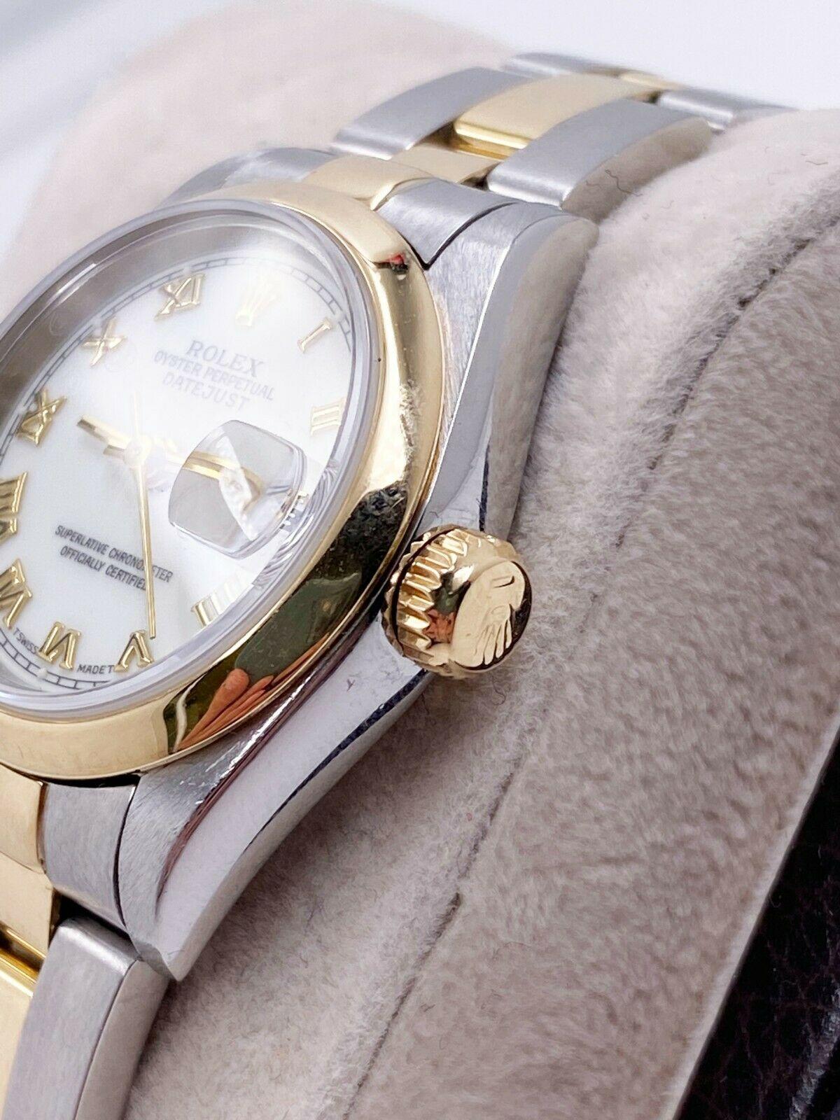 Rolex Damen Datejust 69163 Wei�ßes römisches Zifferblatt 18K Gelbgold Edelstahl 5