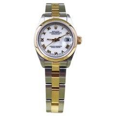 Rolex Damen Datejust 69163 Weißes römisches Zifferblatt 18K Gelbgold Edelstahl