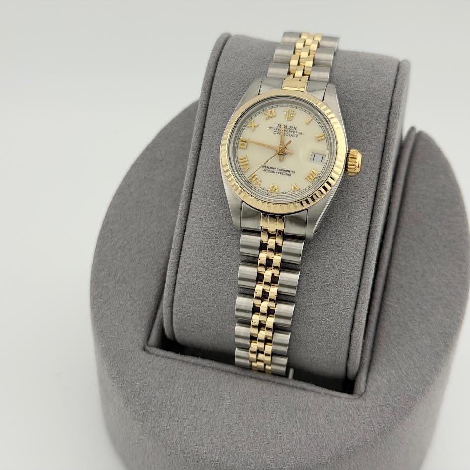 Rolex Ladies Datejust 6917 26mm Cream Dial 14k Yellow Gold Steel Jubilee in vendita 1