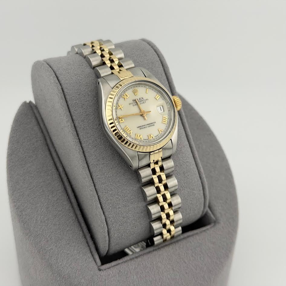 Rolex Ladies Datejust 6917 26mm Cream Dial 14k Yellow Gold Steel Jubilee in vendita 2