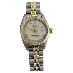 Rolex Ladies Datejust 6917 26mm Cream Dial 14k Yellow Gold Steel Jubilee