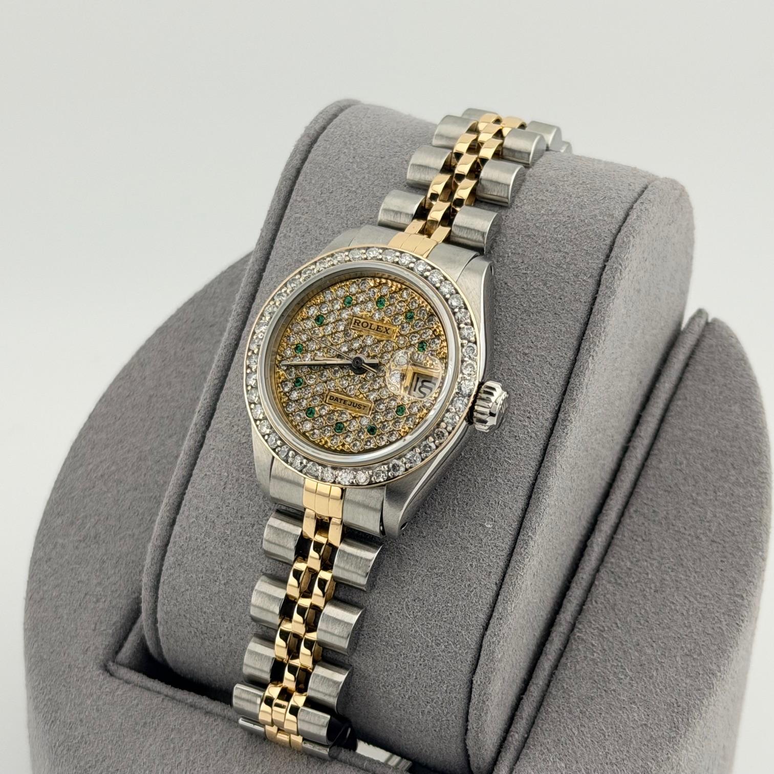 Rolex Ladies Datejust 6917 26mm Pave Diamond Dial Diamond Bezel 18k Gold Steel im Zustand „Gut“ im Angebot in San Diego, CA