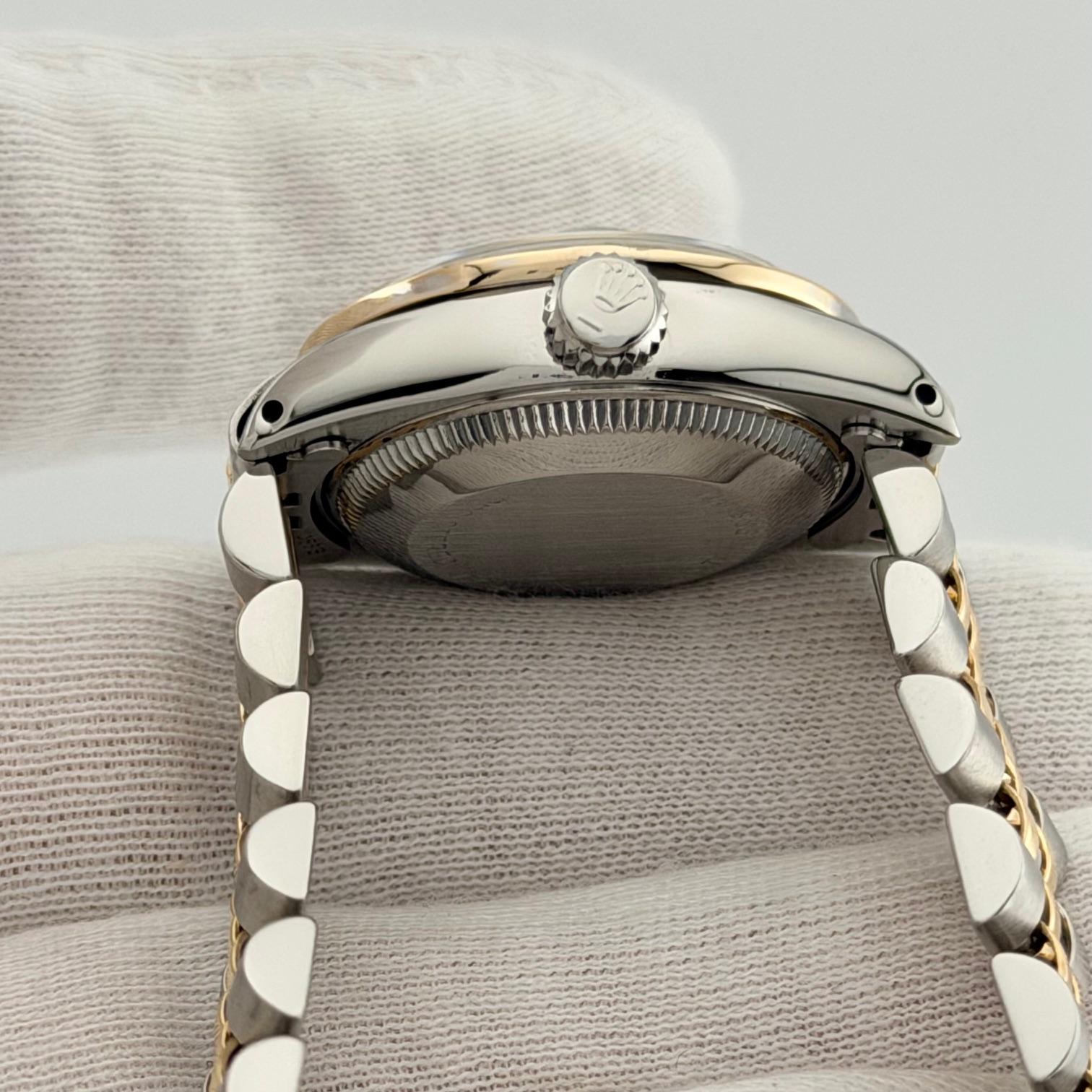 Rolex Ladies Datejust 6917 26mm Pave Diamond Dial Diamond Bezel 18k Gold Steel im Angebot 1