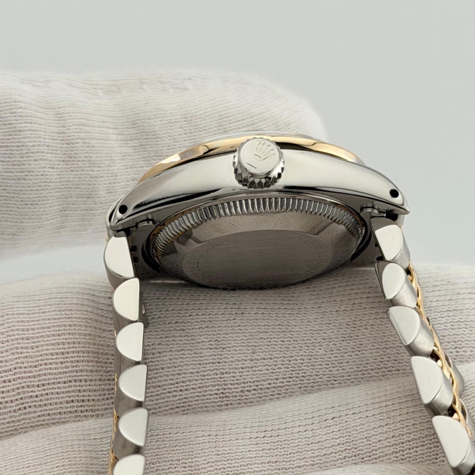 Rolex Ladies Datejust 6917 26mm Pave Diamond Dial Diamond Bezel 18k Gold Steel im Angebot 2