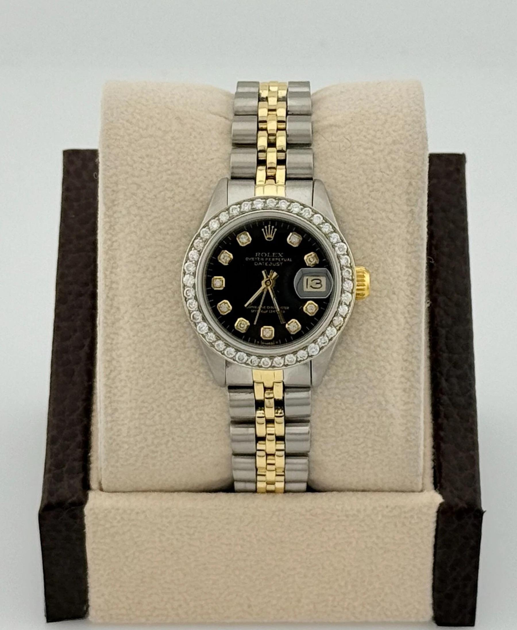 Rolex Ladies Datejust 6917 Black Diamond Dial 14K Yellow Gold Stainless Jubilee For Sale 3