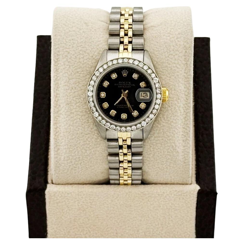 Rolex Ladies Datejust 6917 Black Diamond Dial 14K Yellow Gold Stainless Jubilee
