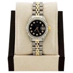 Rolex Ladies Datejust 6917 Black Diamond Dial 14K Yellow Gold Stainless Jubilee