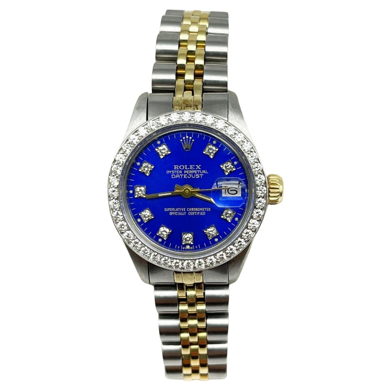 Rolex Ladies President 18 Karat Gold 6917 Blue MOP Diamond Dial Diamond ...