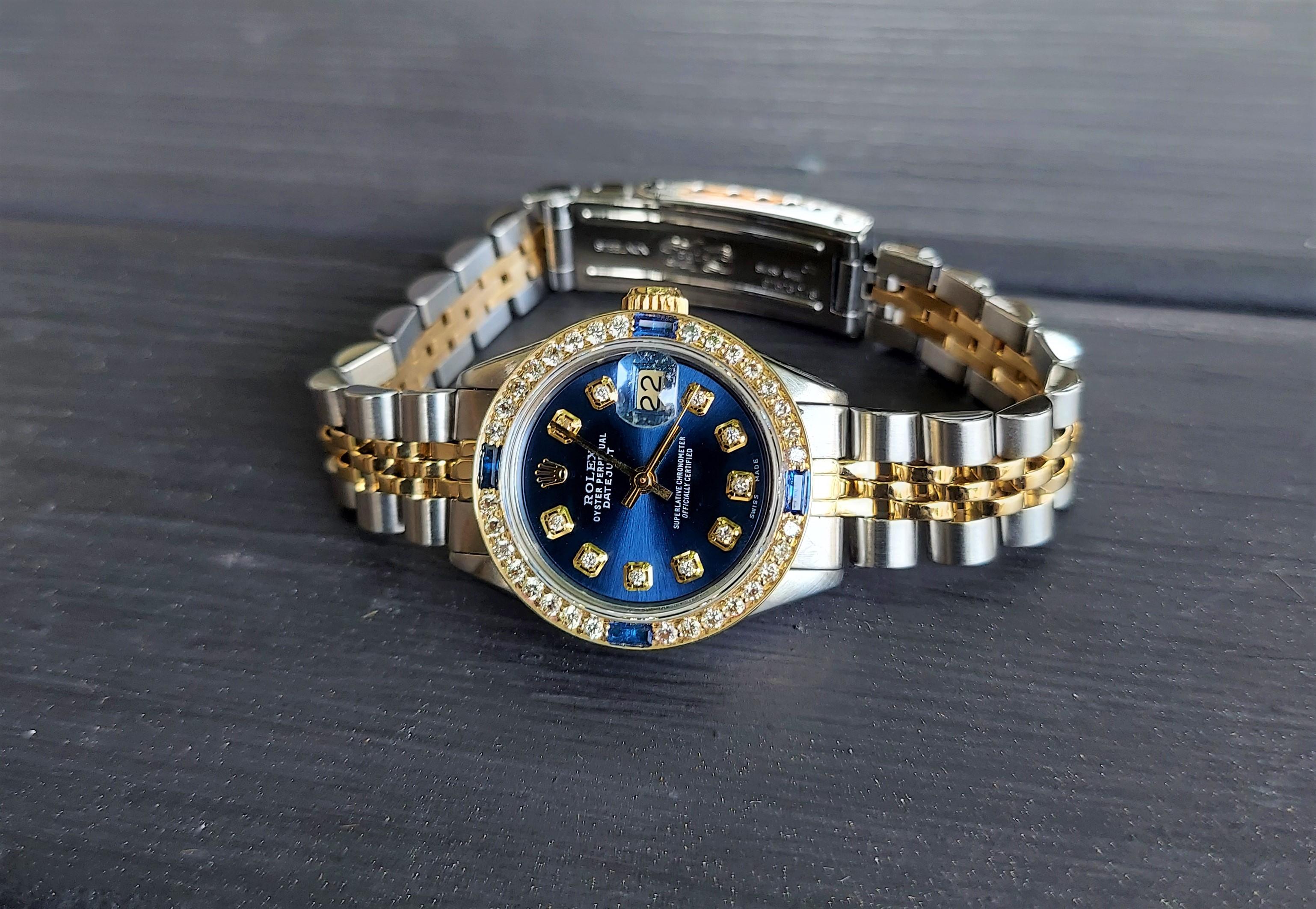 Rolex Damen 26mm Datejust 6917 Blauer Diamant Saphir Jubiläum im Zustand „Gut“ im Angebot in San Fernando, CA