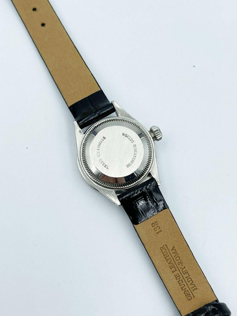 Rolex Ladies Datejust 6917 Diamond Dial Diamond Bezel Stainless Leather Strap In Good Condition For Sale In San Diego, CA