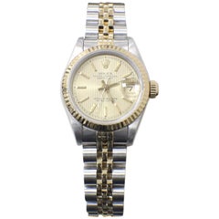 Retro Rolex Ladies Datejust 69173 18 Karat Gold and Stainless Steel Box and Papers