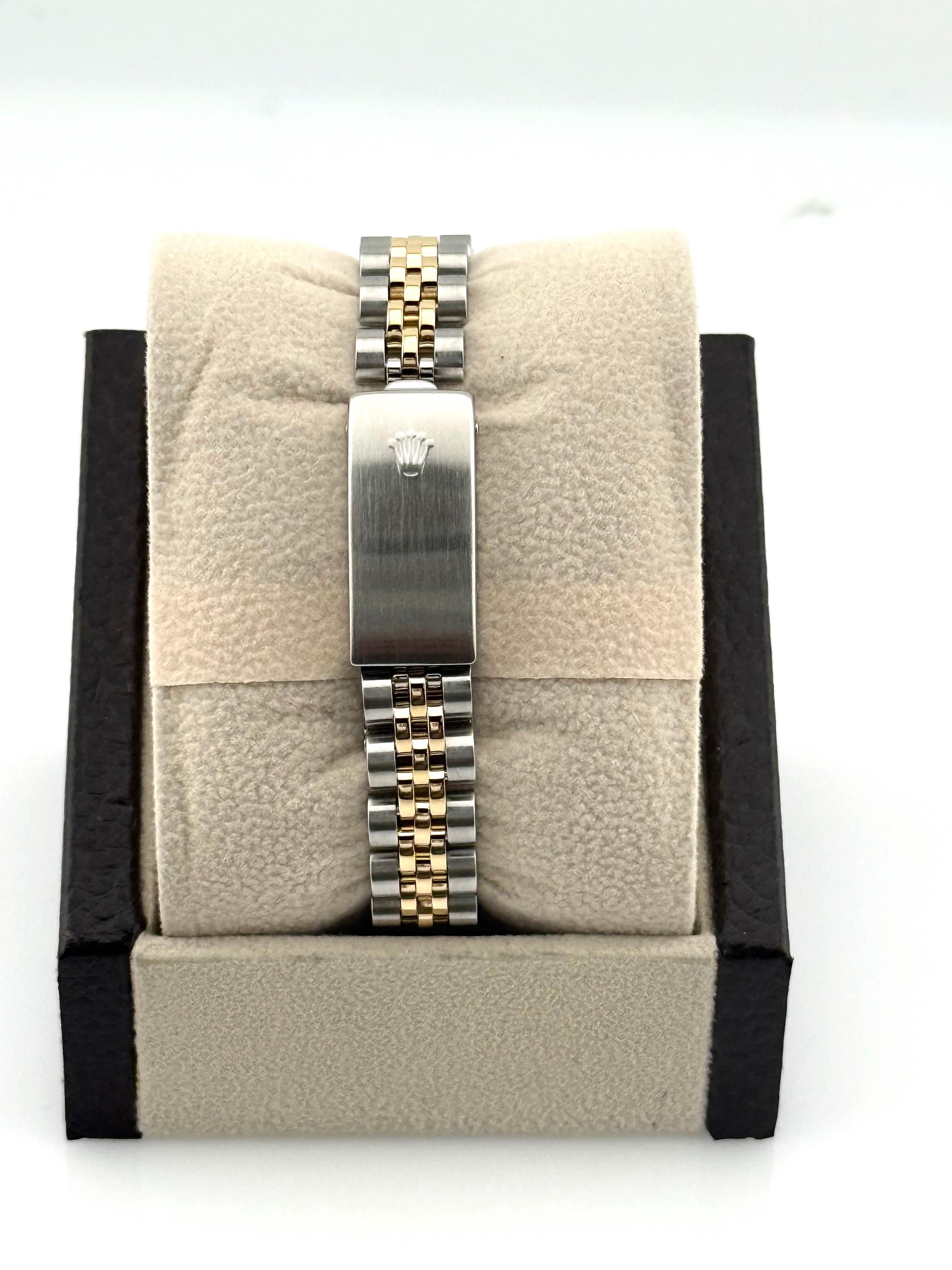 Taglio rotondo Rolex Datejust 69173 26mm quadrante nero con diamanti, oro 18 carati, acciaio inossidabile in vendita