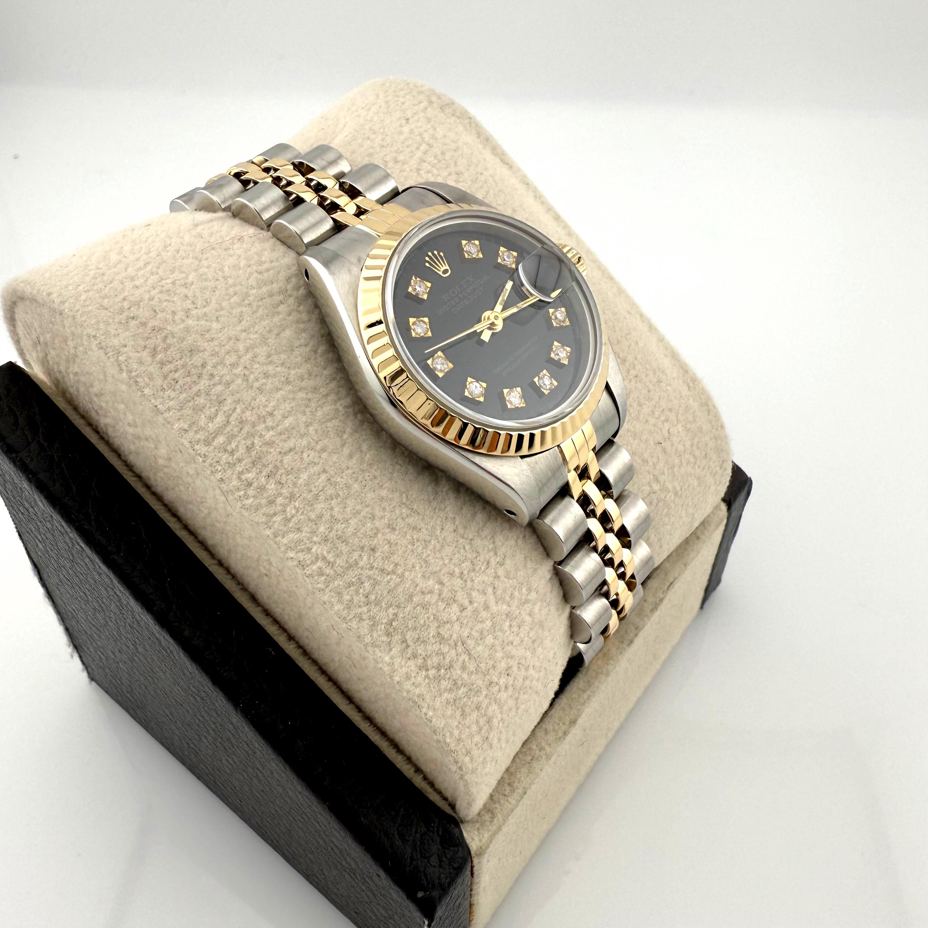 Rolex Datejust 69173 26mm quadrante nero con diamanti, oro 18 carati, acciaio inossidabile in vendita 2