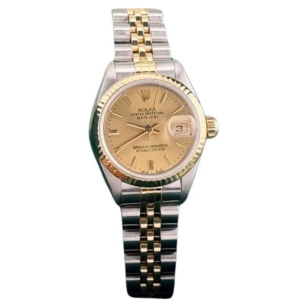 Rolex Ladies Datejust 69173 26mm Champagne Dial 18k Yellow Gold Steel Box Paper