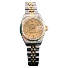 Rolex Ladies Datejust 69173 26mm Champagne Dial 18k Yellow Gold Steel Box Paper