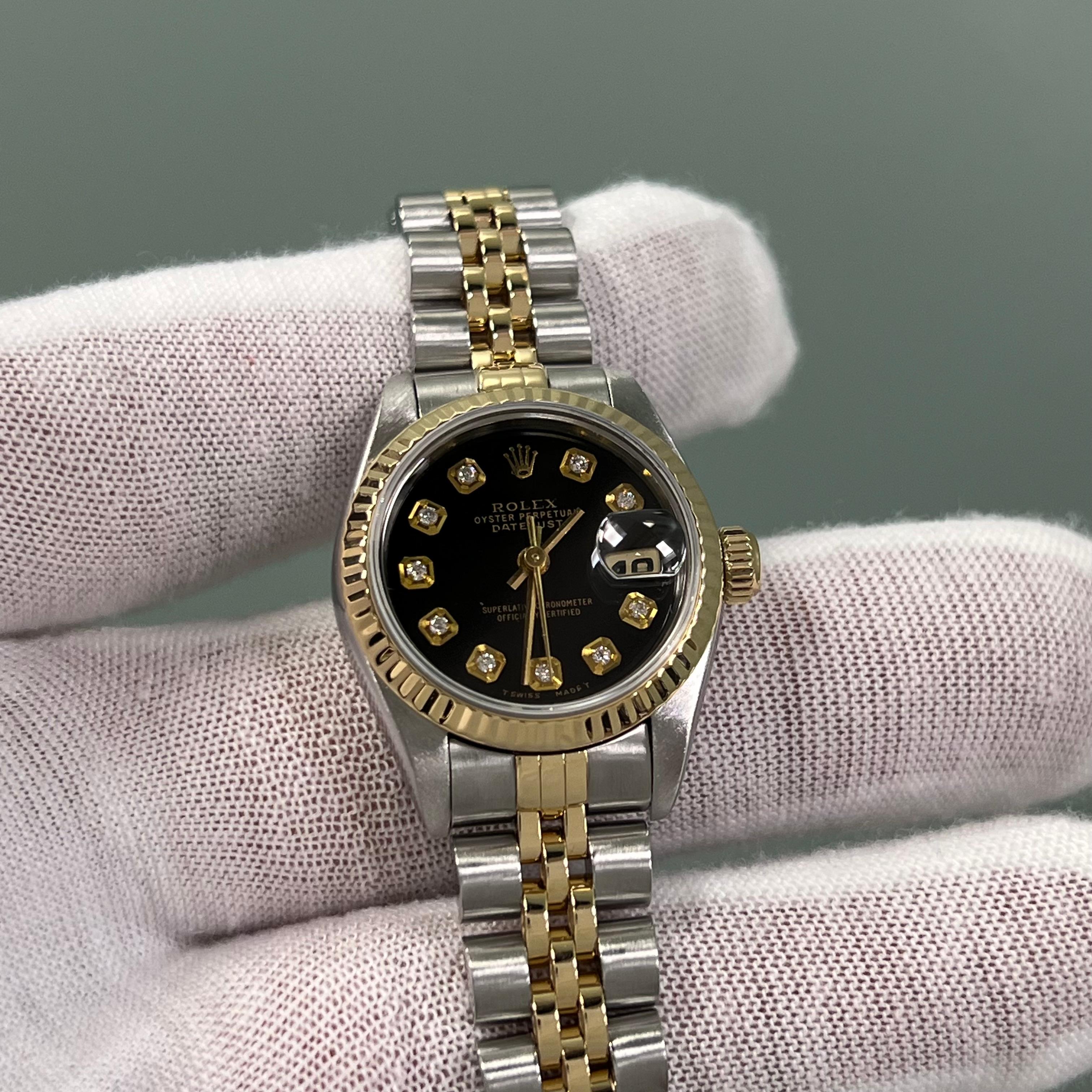 Rolex Damen Datejust 69173 Schwarzes Diamant-Zifferblatt 18K Gelbgold Stahl 26mm 4