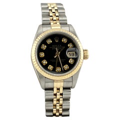 Rolex Damen Datejust 69173 Schwarzes Diamant-Zifferblatt 18K Gelbgold Stahl 26mm
