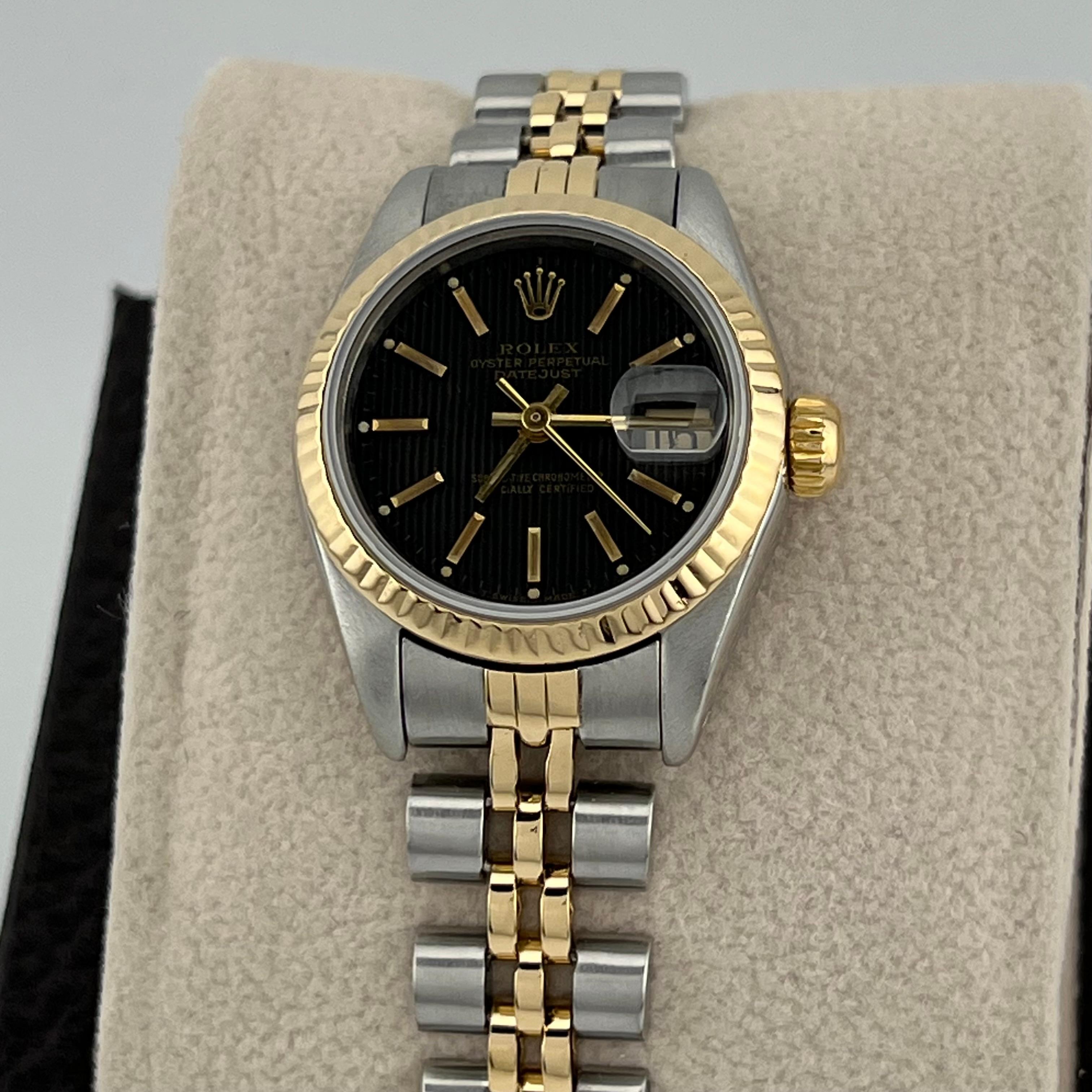 Rolex Ladies Datejust 69173 Esfera Tapiz Negro Oro Amarillo 18K Caja Acero Papel 2