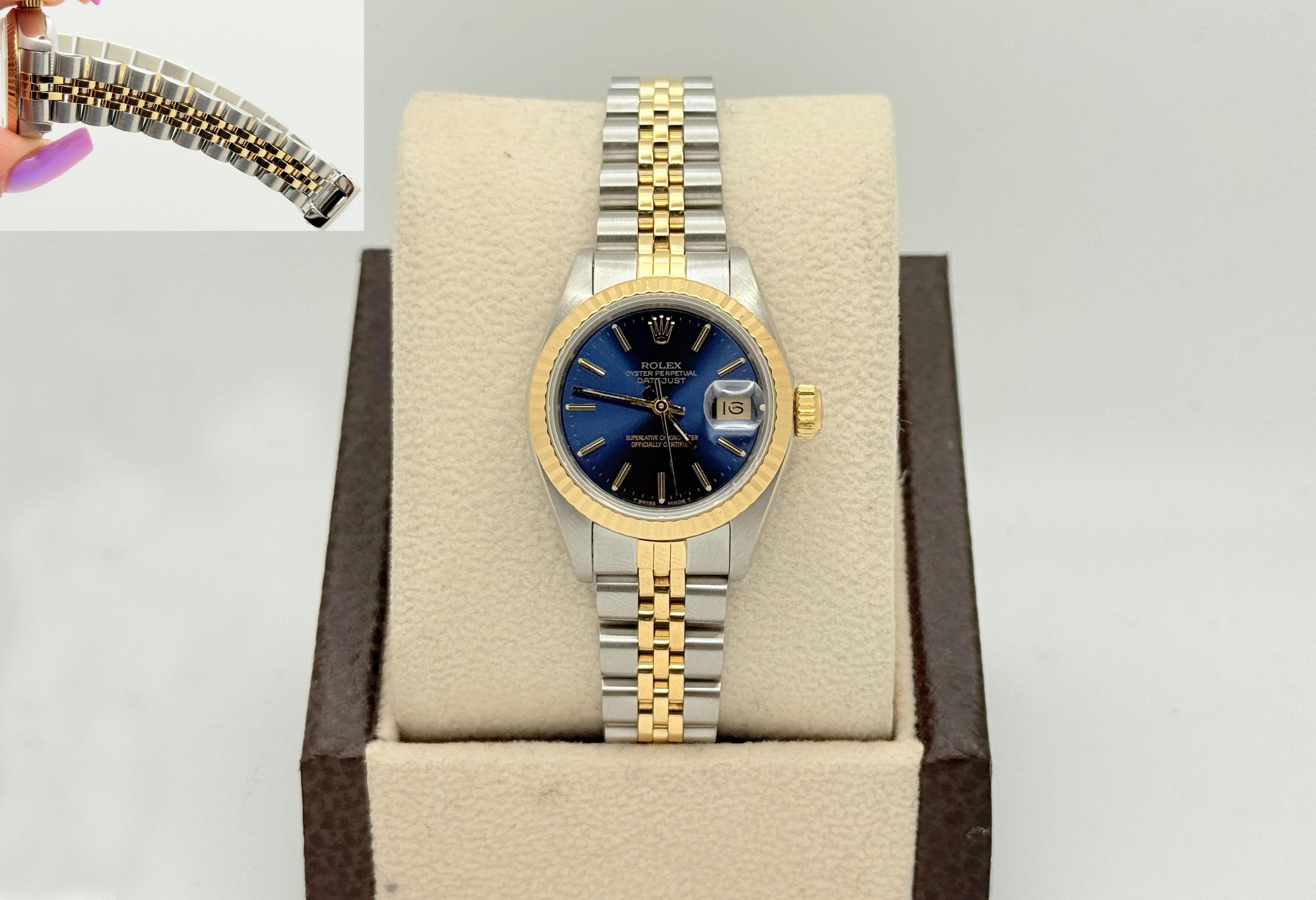 Rolex Ladies Datejust 69173 Esfera Azul Oro Amarillo 18K Acero Inoxidable 26mm en venta 3