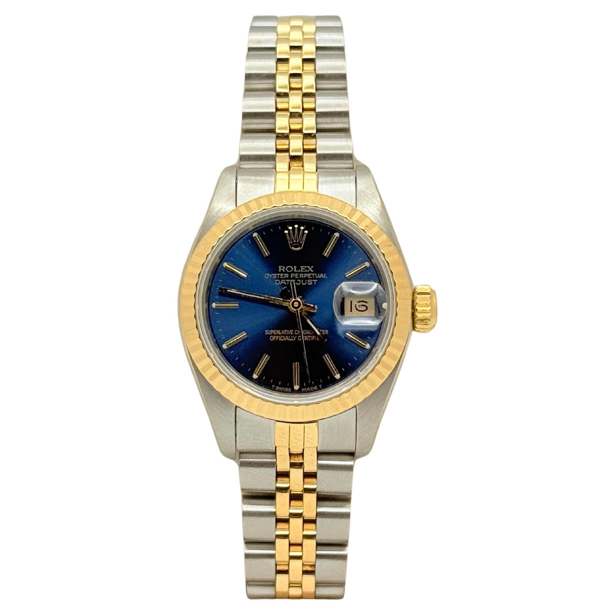 Rolex Datejust 69173 Donna Quadrante blu Oro giallo 18 carati Acciaio inossidabile 26 mm