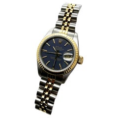 Rolex Ladies Datejust 69173 Blue Dial 18K Yellow Gold Stainless Steel Box Papers