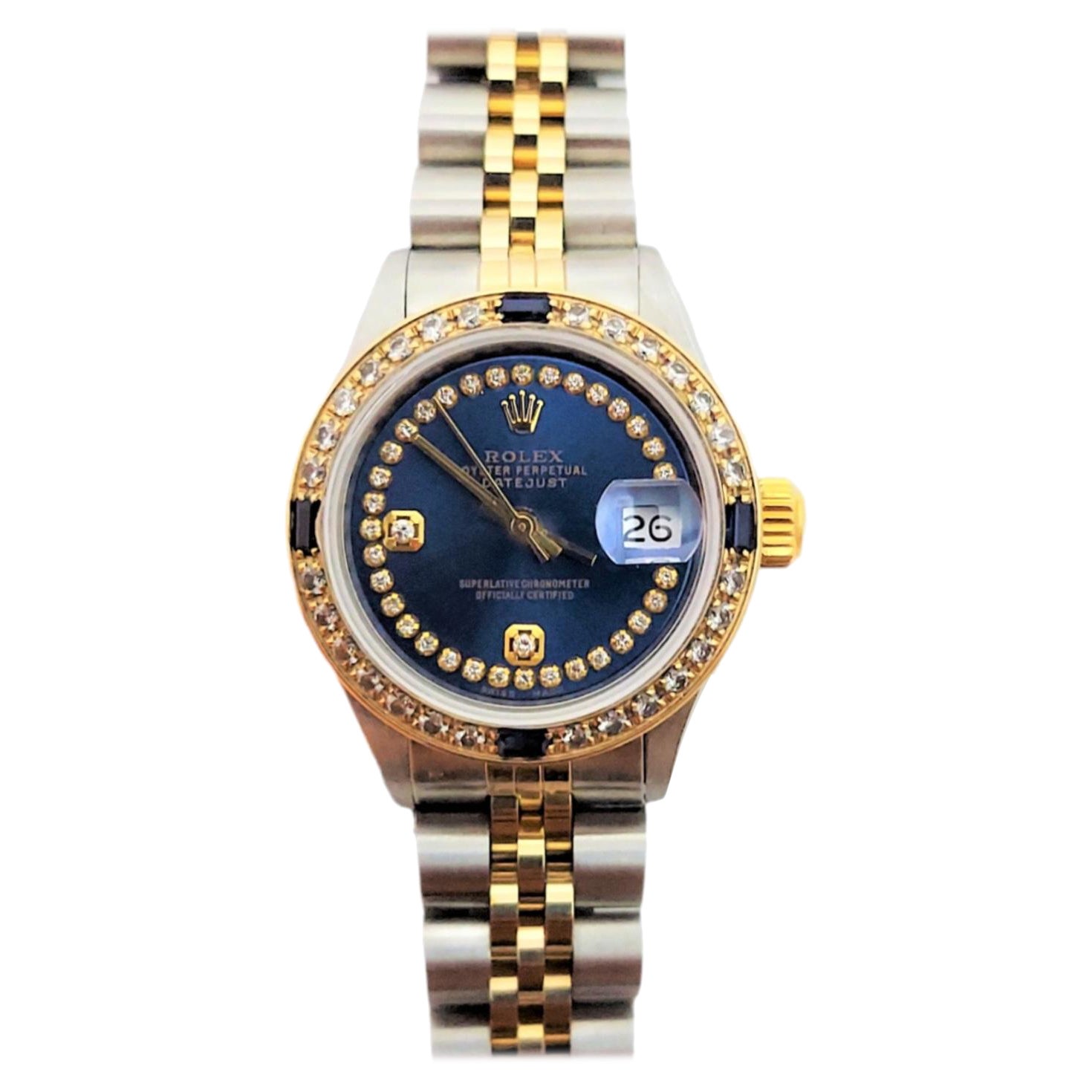 Rolex Ladies Datejust 69173 Blauer String Diamant Saphir Jubilee im Angebot