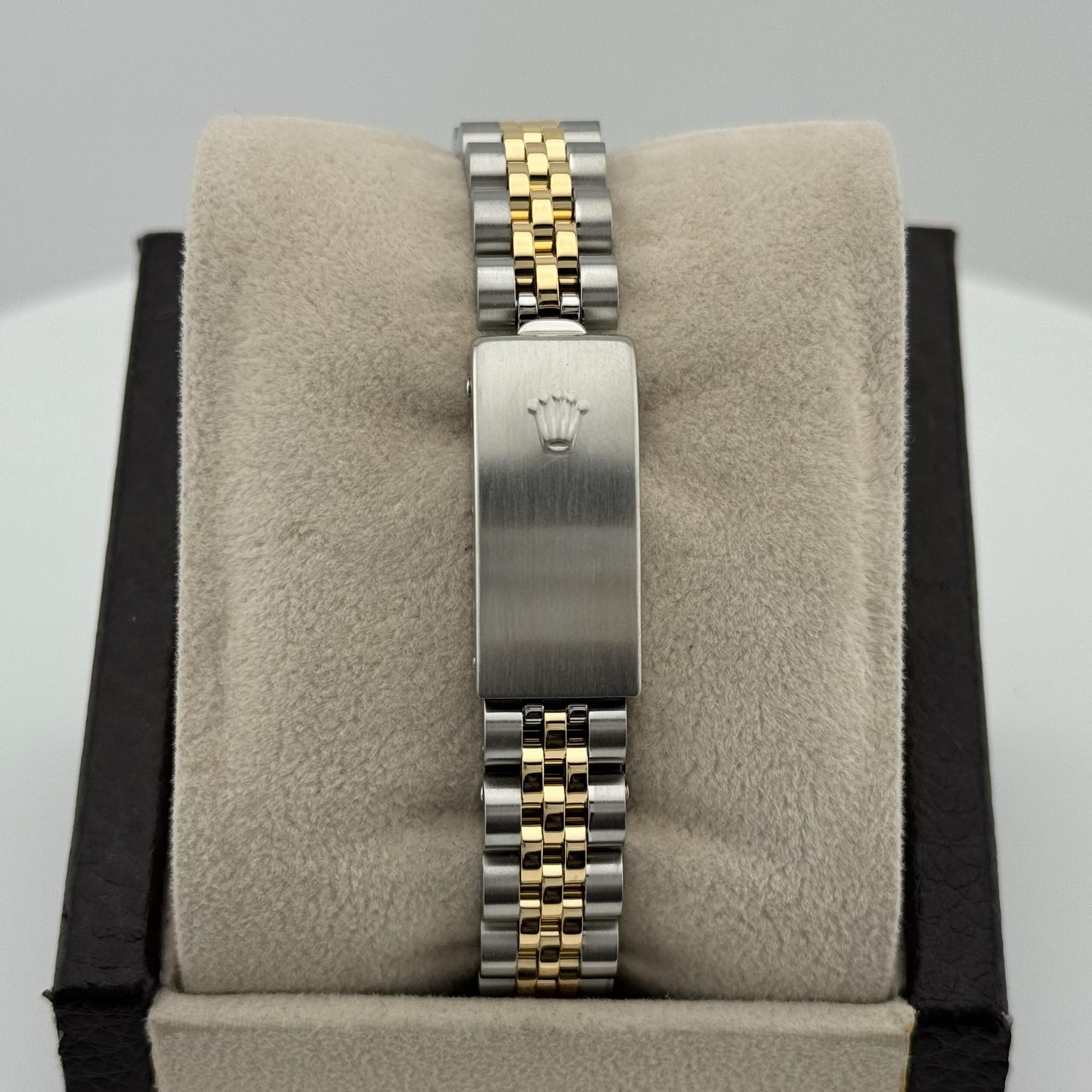Rolex Ladies Datejust 69173 Blue Vignette Diamond Dial 18K Gold Steel Box Papers For Sale 2
