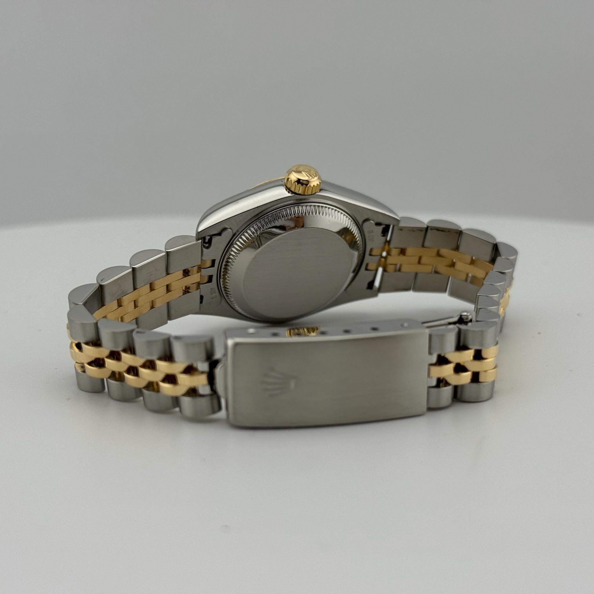 Rolex Ladies Datejust 69173 Blue Vignette Diamond Dial 18K Gold Steel Box Papers For Sale 4
