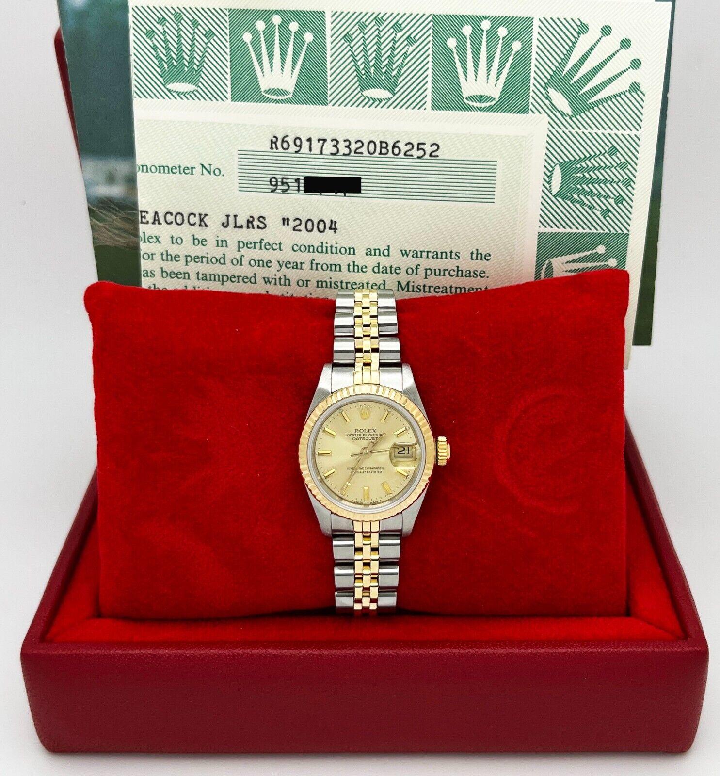 Women's Rolex Ladies Datejust 69173 Champagne Dial 18K Gold Stainless Steel Box Papers