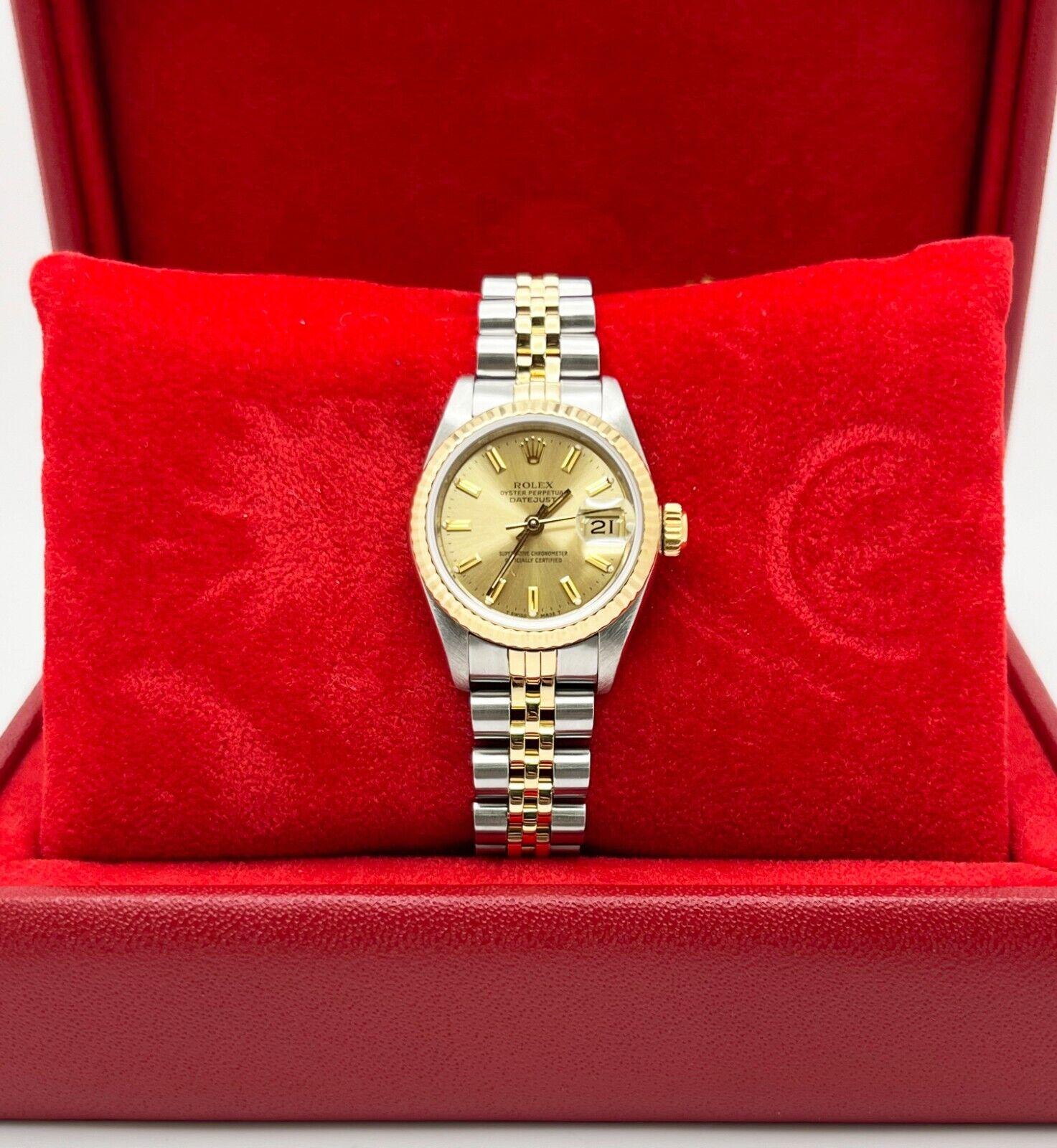 Rolex Ladies Datejust 69173 Champagne Dial 18K Gold Stainless Steel Box Papers 1