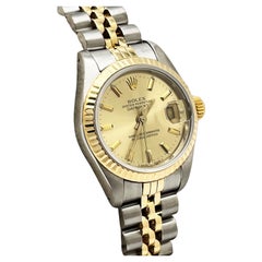 Rolex Ladies Datejust 69173 Champagne Dial 18K Gold Stainless Steel Box Papers