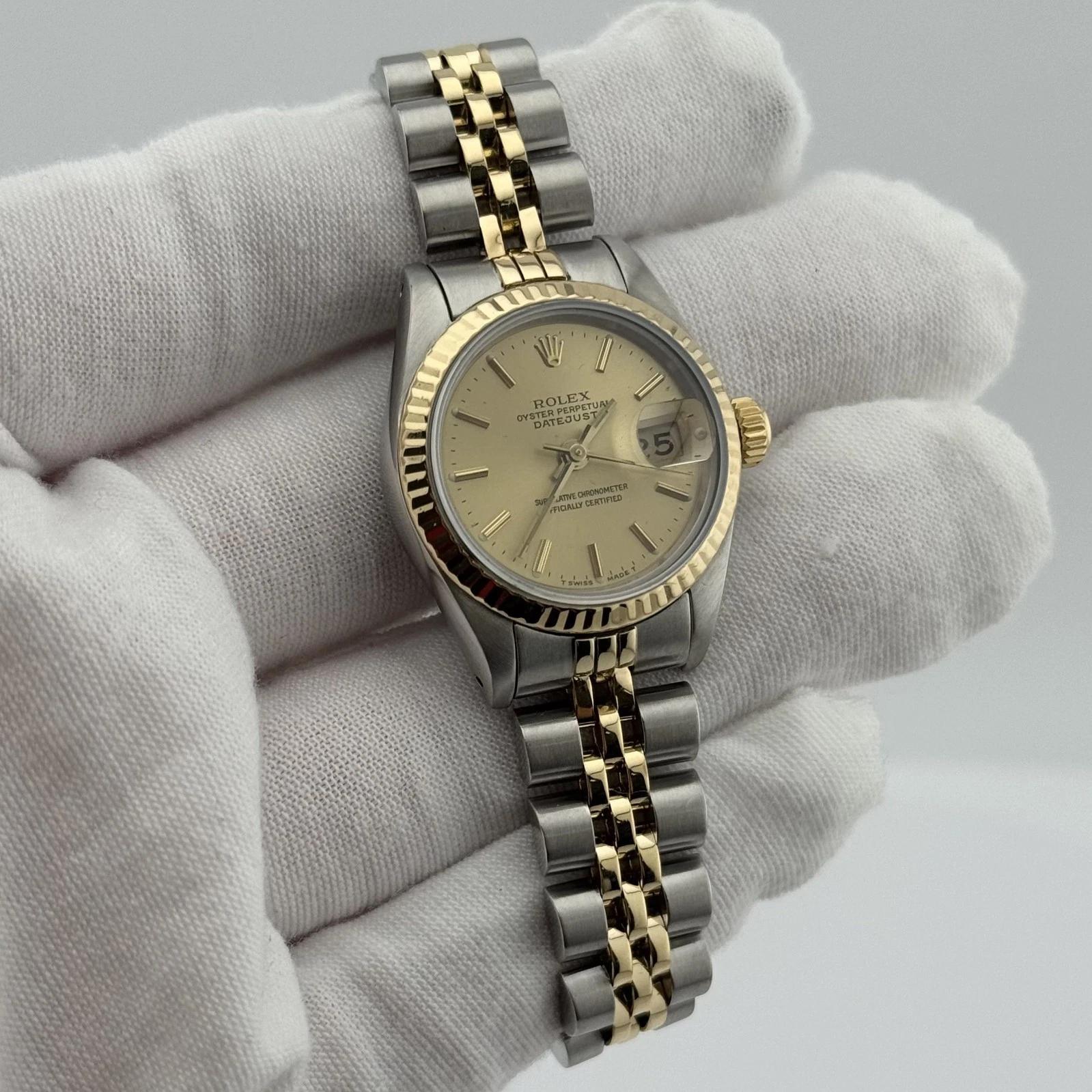 Rolex Ladies Datejust 69173 Champagner Zifferblatt 18K Gold Edelstahl im Angebot 4