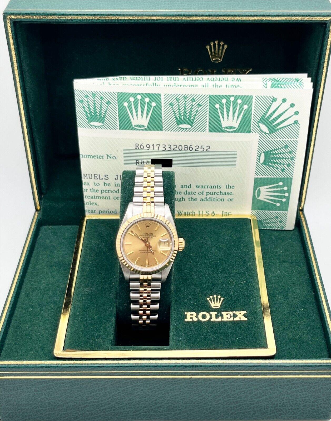 Rolex Damen Datejust 69173 Champagner Zifferblatt 18K Gelbgold Edelstahl Box Papiere 3