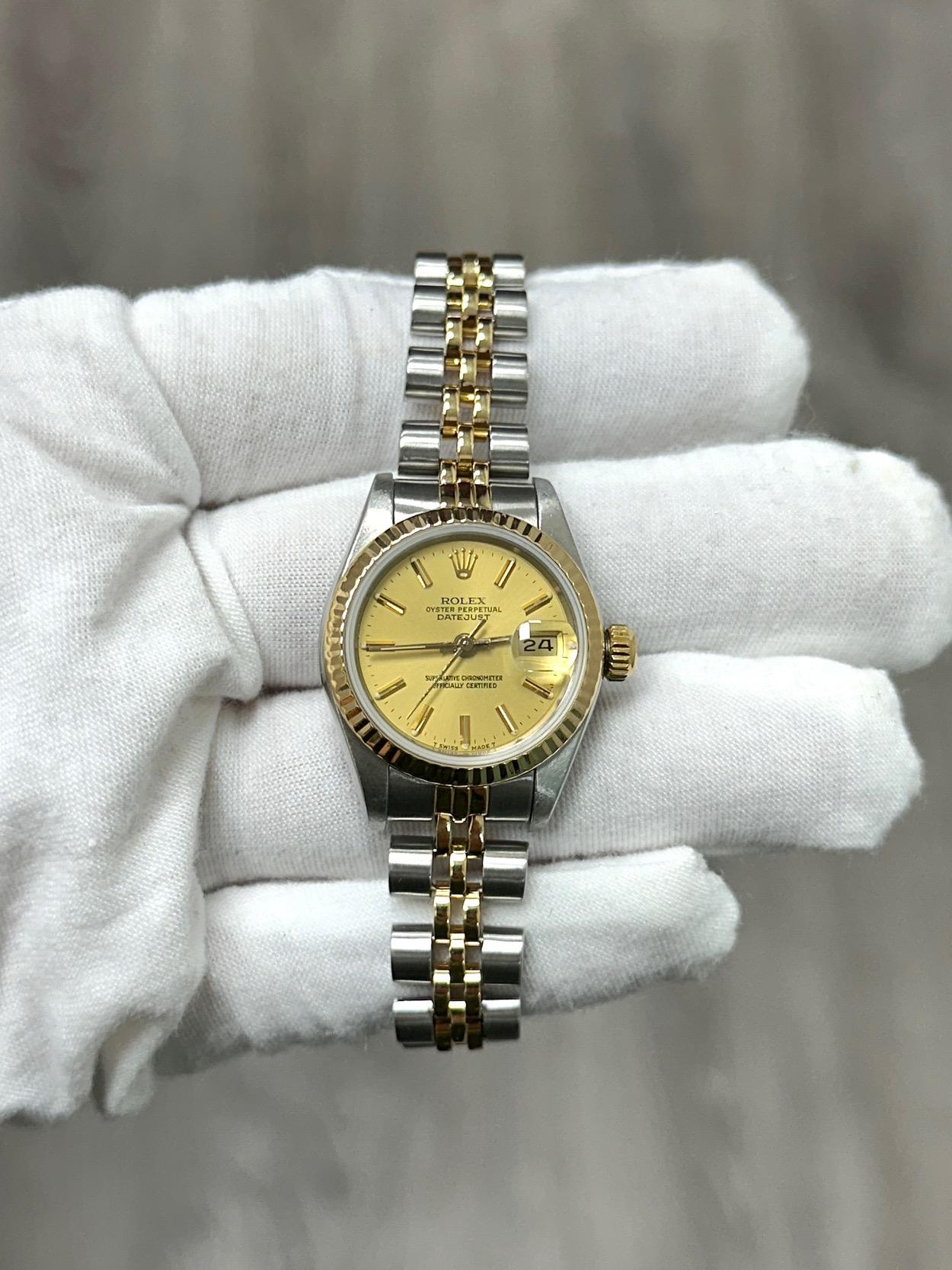 Rolex Ladies Datejust 69173 Esfera Champán Oro Amarillo 18k Acero Inoxidable en venta 1