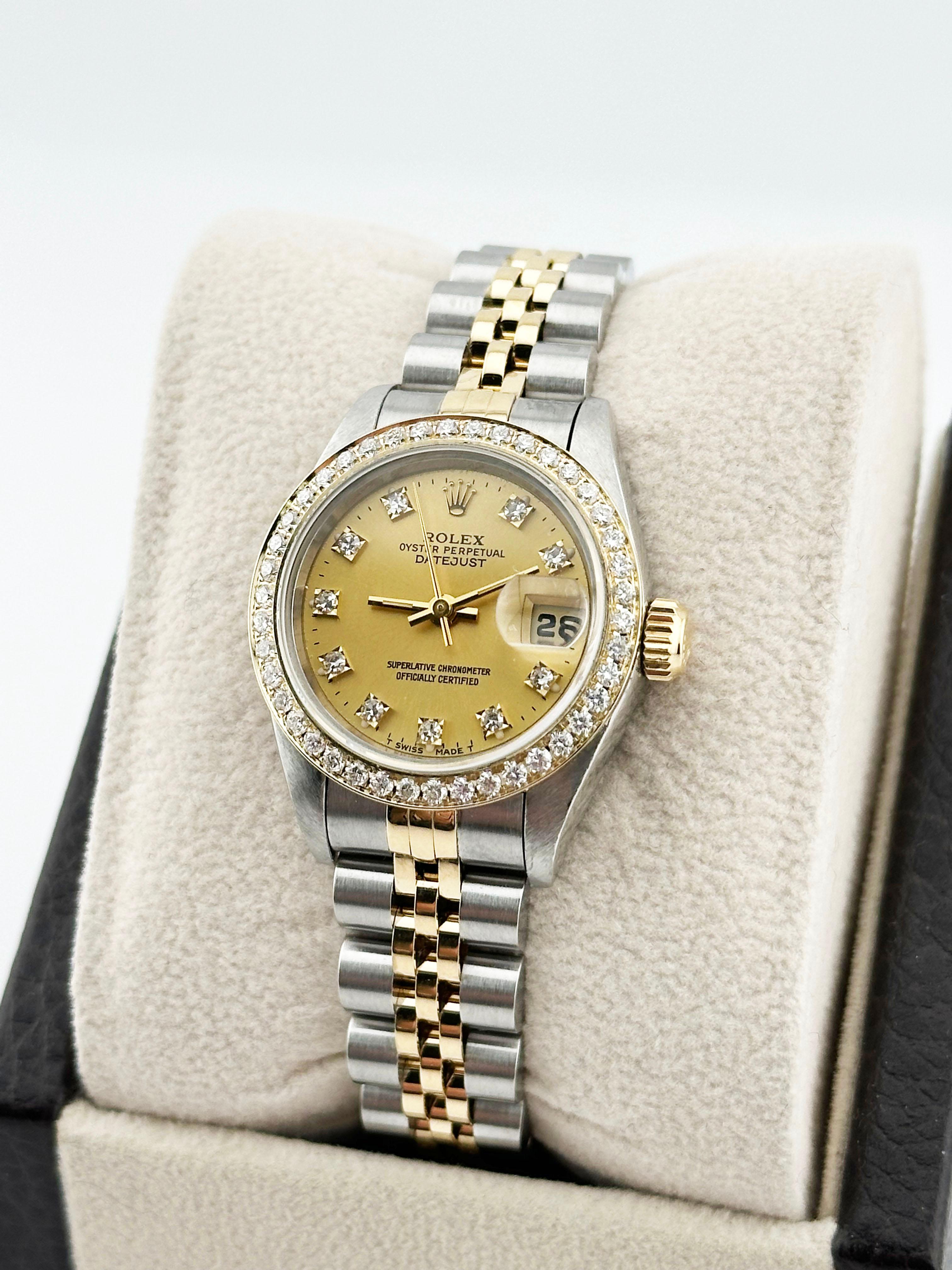 Women's Rolex Ladies Datejust 69173 Champagne Diamond Dial & Bezel 18K Yellow Gold Steel