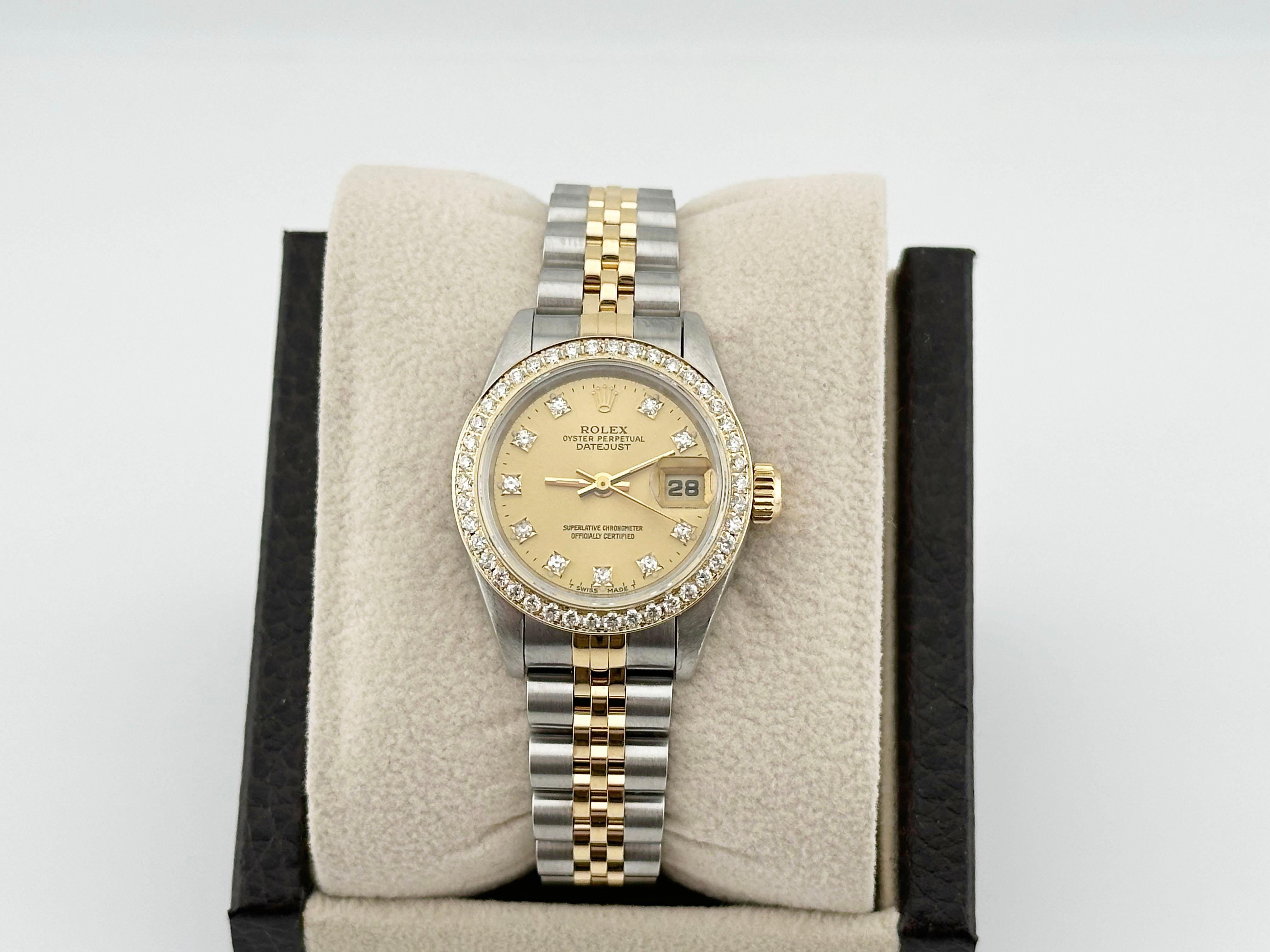 Rolex Ladies Datejust 69173 Champagne Diamond Dial & Bezel 18K Yellow Gold Steel 2