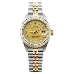 Rolex Ladies Datejust 69173 Champagne Diamond Dial & Bezel 18K Yellow Gold Steel
