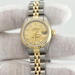 Rolex Ladies Datejust 69173 Champagne Diamond Dial Stainless 18K Gold Box Paper