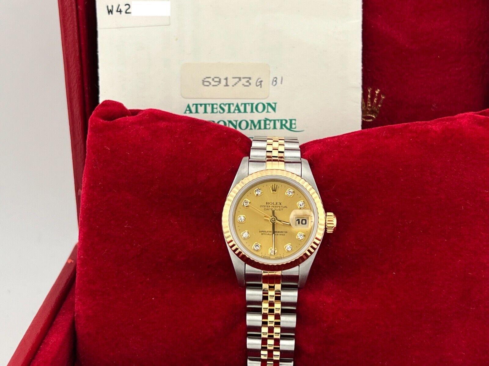 Rolex Ladies Datejust 69173 Champagne Diamond Dial Stainless 18K Gold Box Paper 2