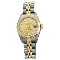 Rolex Ladies Datejust 69173 Champagne Diamond Dial Stainless 18K Gold Box Paper