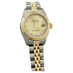 Rolex Ladies Datejust 69173 Champagne Roman Dial 18K Gold Steel Service Card