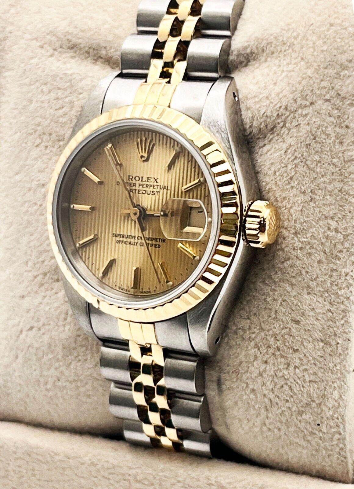 Rolex Ladies Datejust 69173 Champagne Tapestry Dial 18K Gold Stainless Steel In Excellent Condition In San Diego, CA
