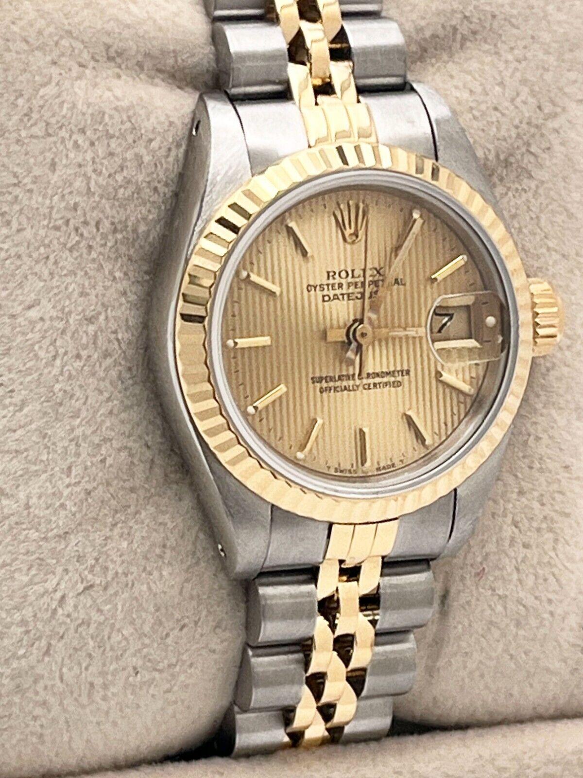 Women's Rolex Ladies Datejust 69173 Champagne Tapestry Dial 18K Gold Stainless Steel