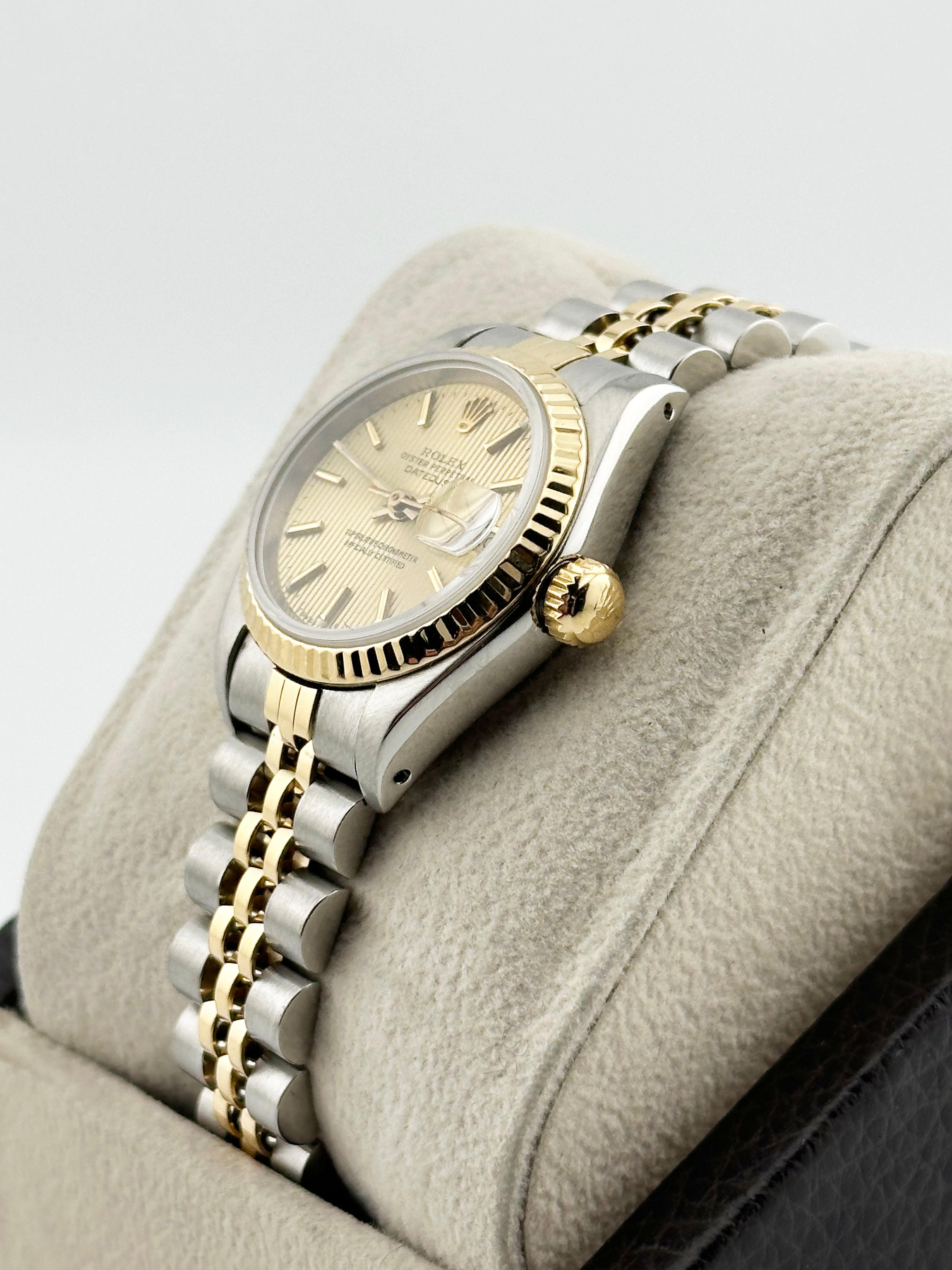 Rolex Ladies Datejust 69173 Champagne Tapestry Dial 18K Yellow Gold Steel 26mm For Sale 1