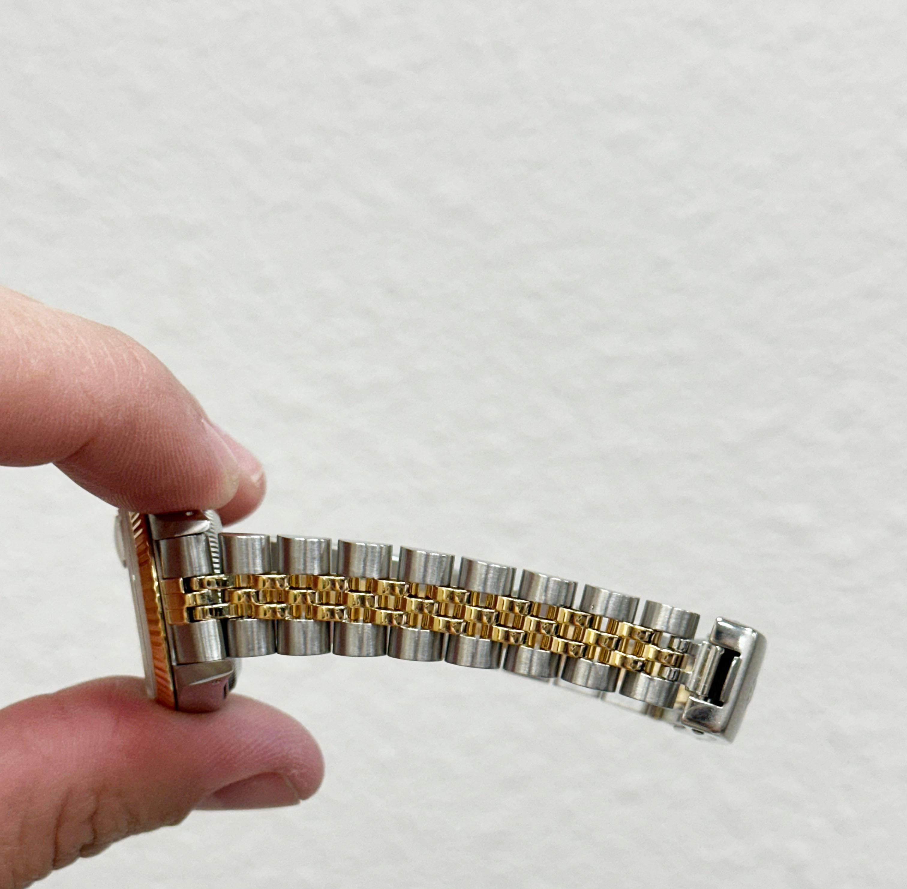 Rolex Ladies Datejust 69173 Champagne Tapestry Dial 18K Yellow Gold Steel 26mm For Sale 3